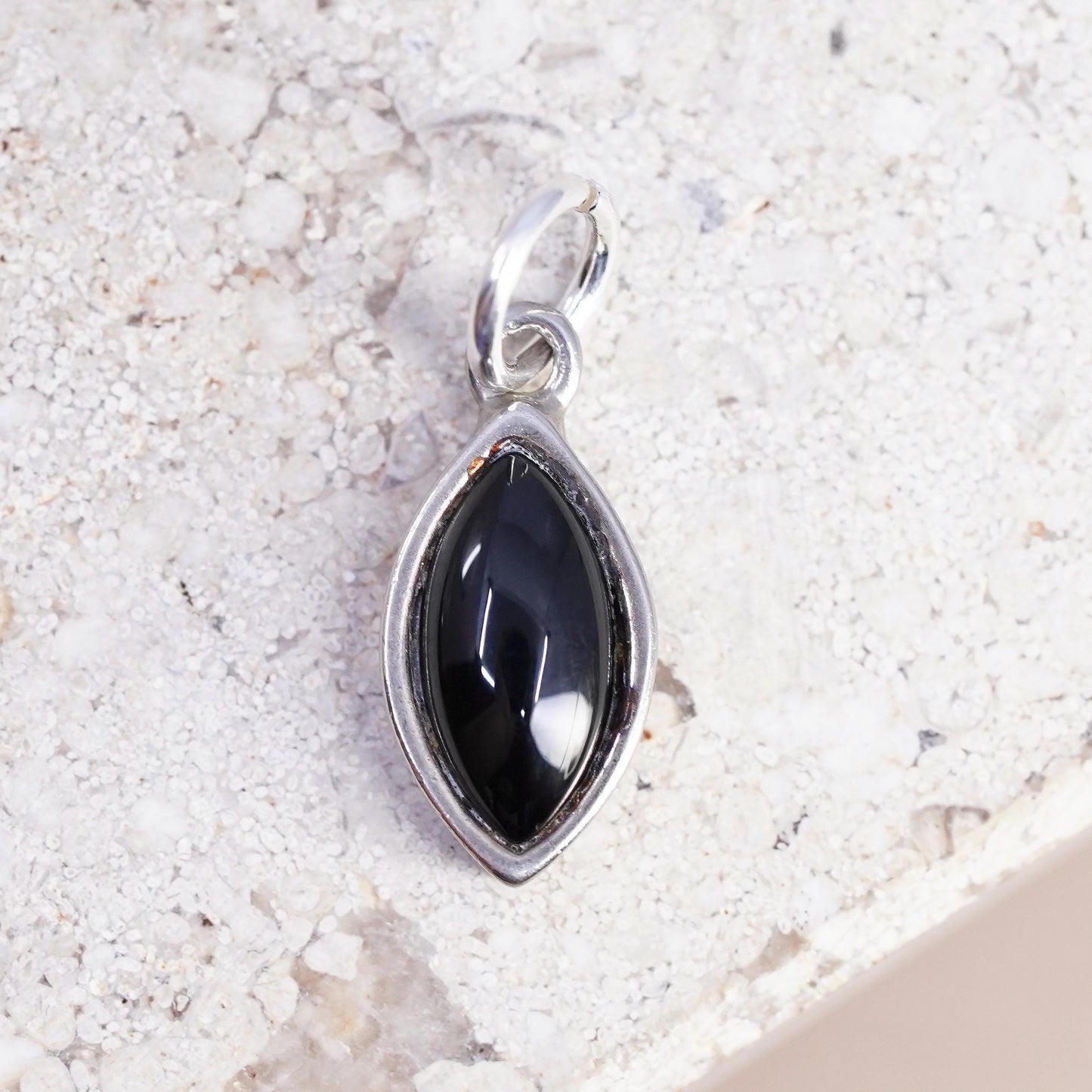 Vintage Sterling silver handmade pendant, 925 onyx charm