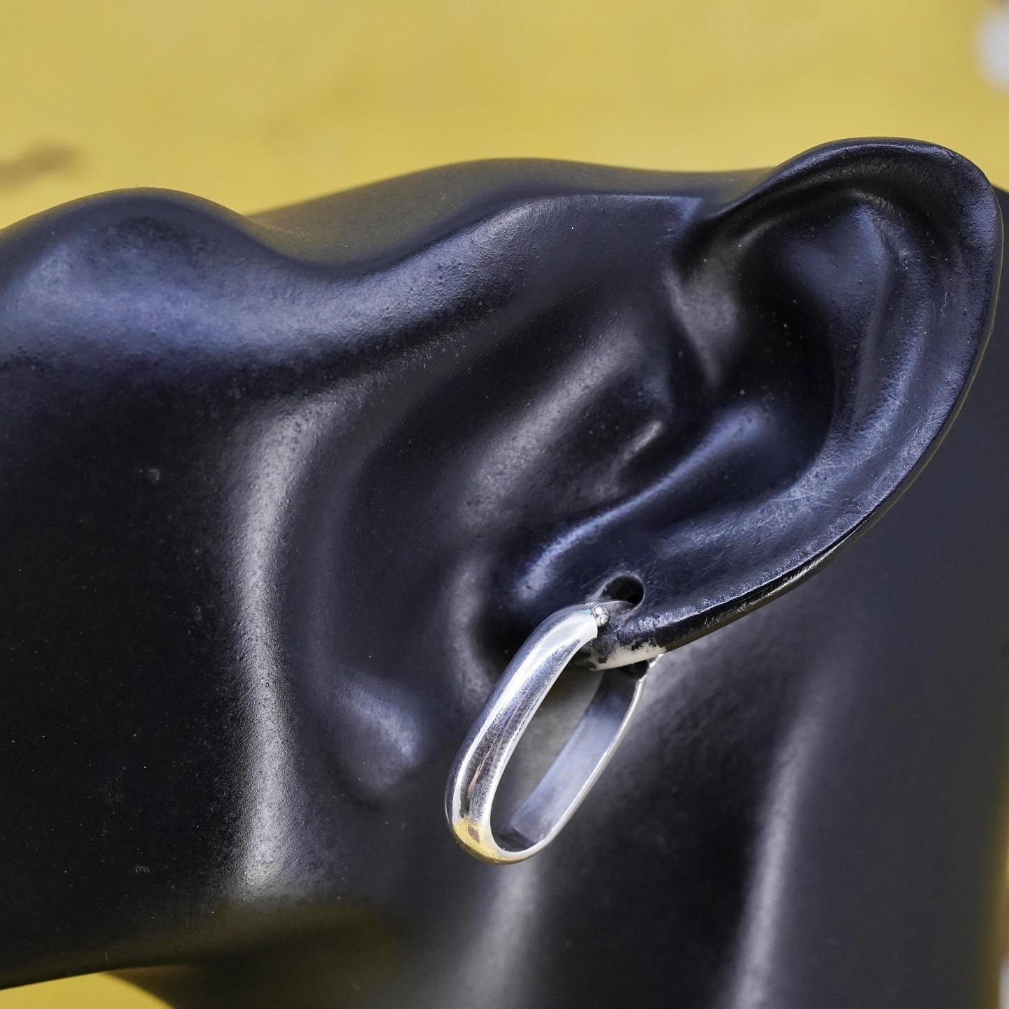 1”, Vintage modern simple Sterling silver handmade earrings, 925 oval hoops