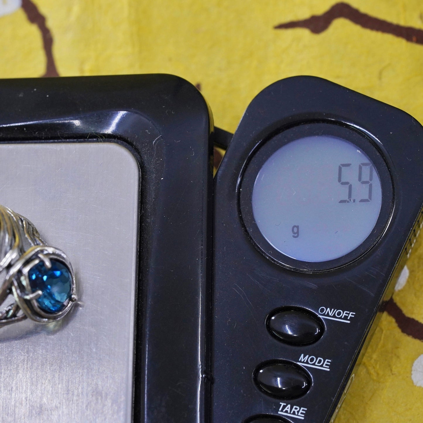 Size 6.75, Israel PAZ PZ Sterling silver ring, 925 band teardrop blue crystal