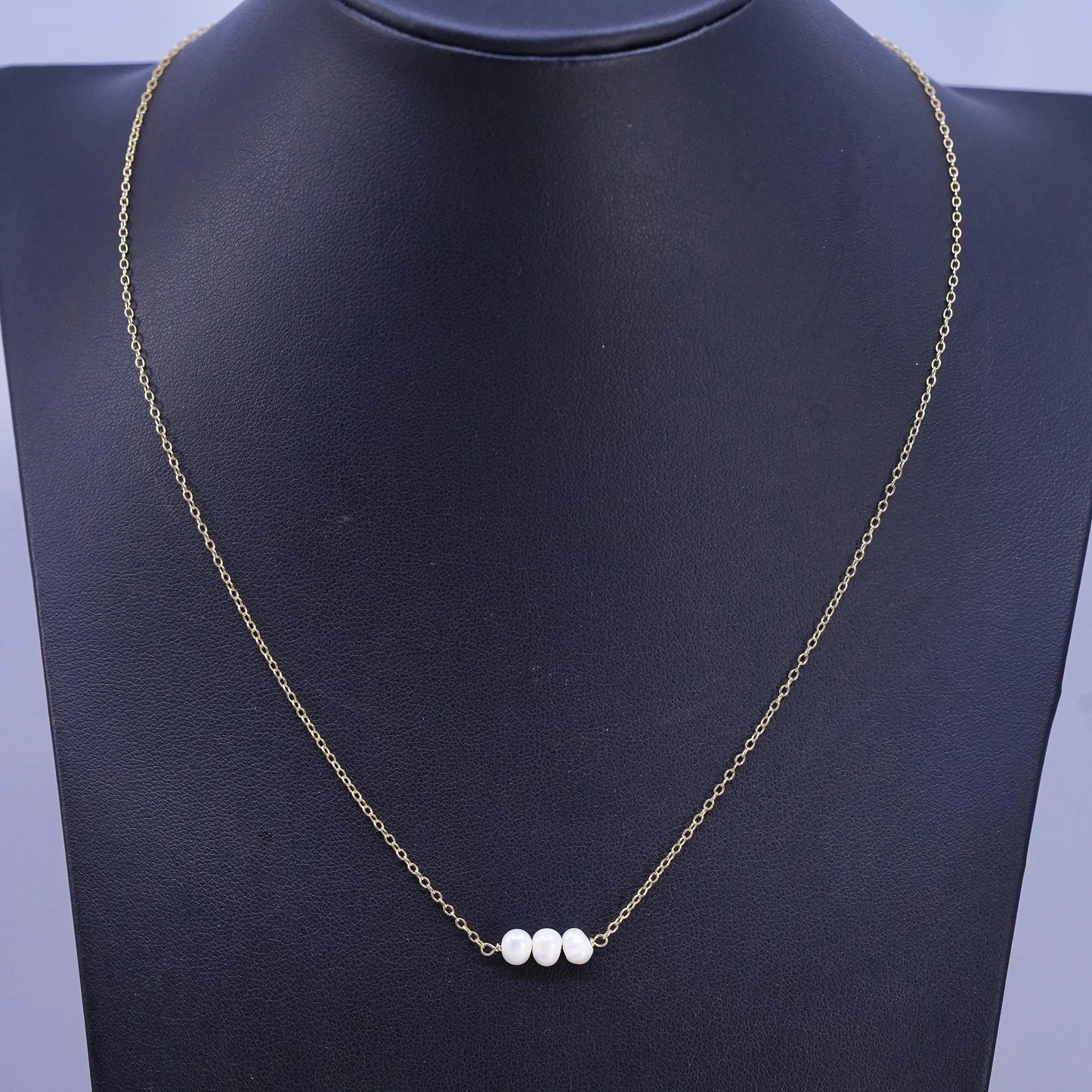 16+2", vermeil gold over Sterling silver necklace, 925 circle freshwater pearls