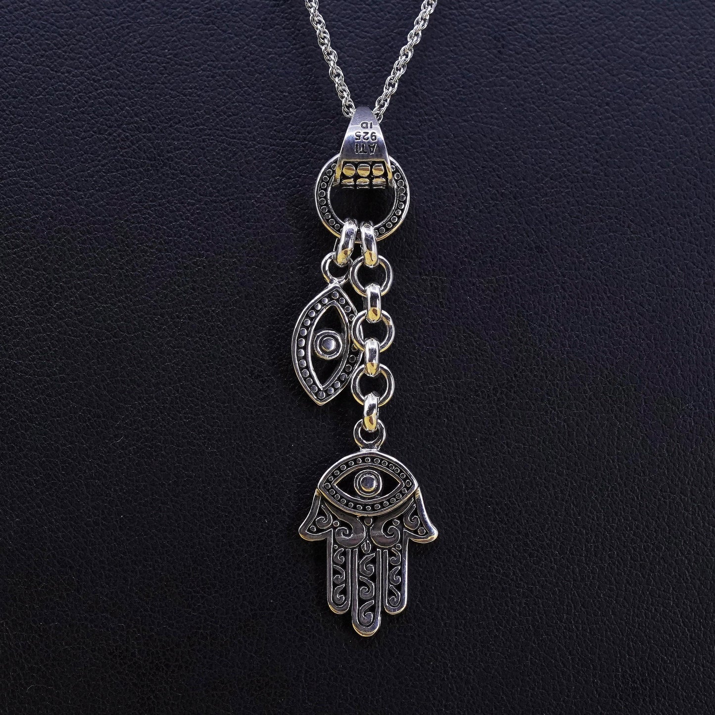 16+2” Sterling 925 silver rope necklace hamsa healing hand, evil eye pendants