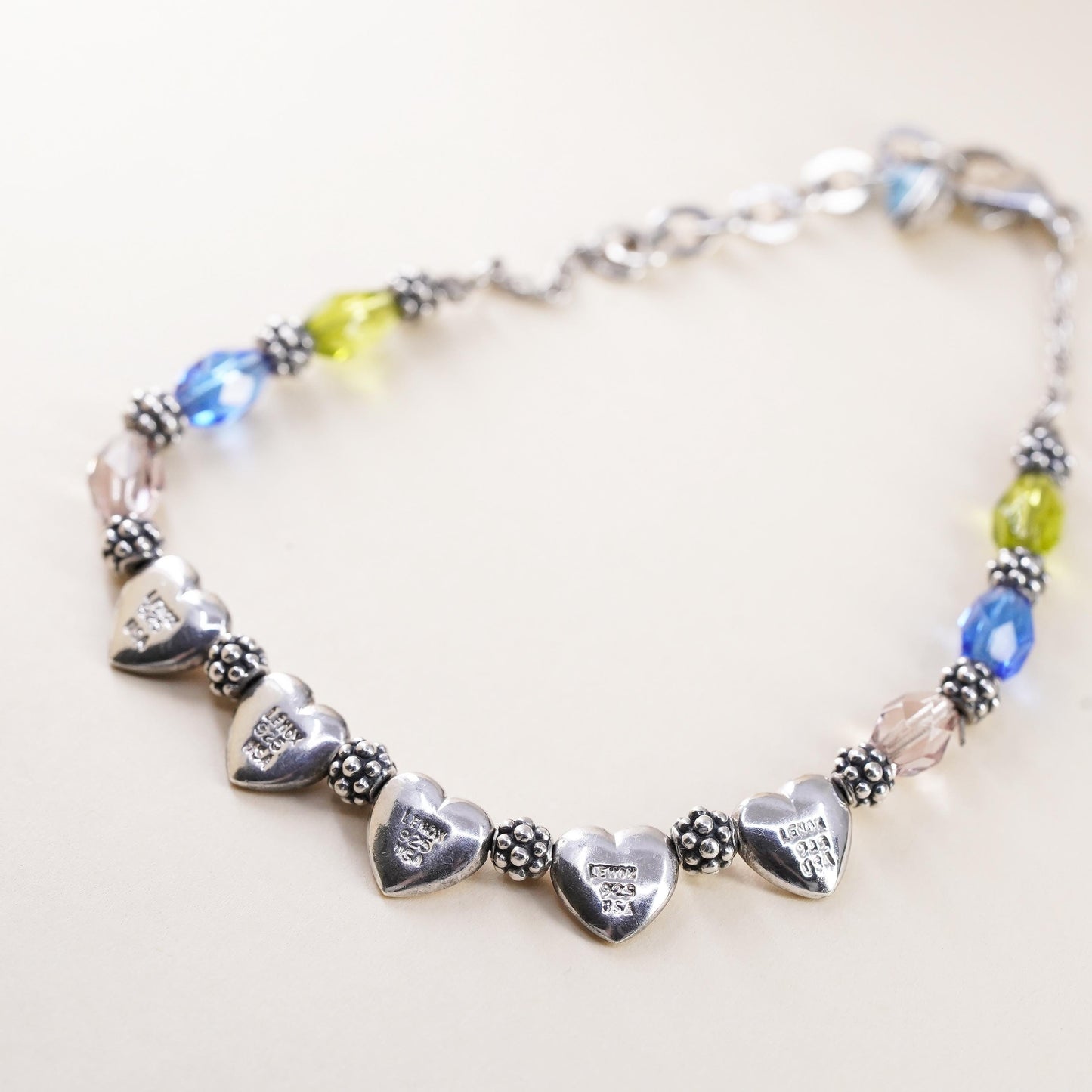 7+1”, Lenox USA Sterling silver bracelet, 925 name Jacob heart charm crystal