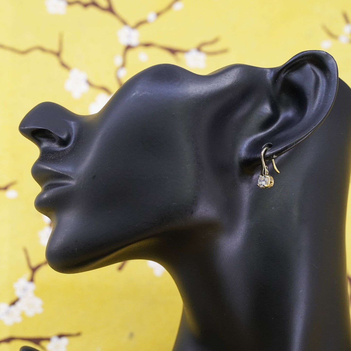 Vintage Vermeil gold over Sterling silver earrings, 925 hooks with heart Cz