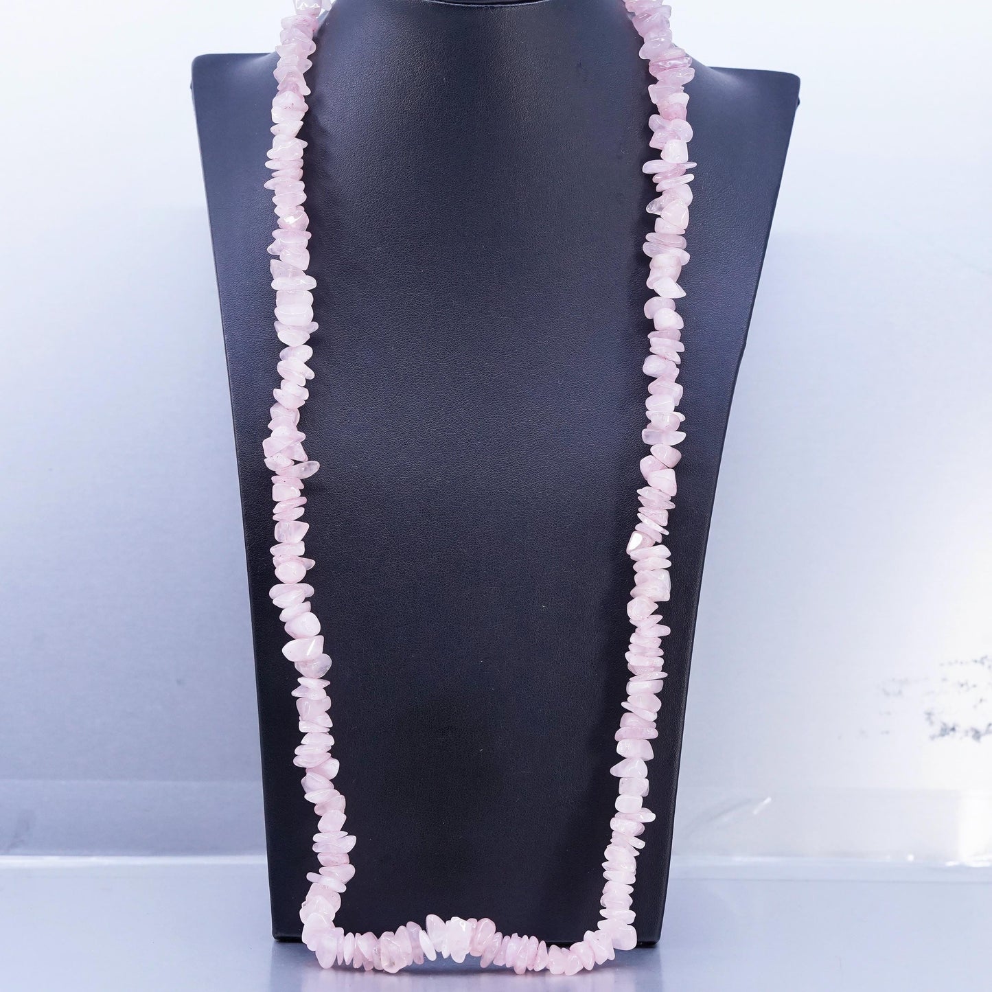 26" Vintage Sterling 925 silver necklace, Pink Quartz With Silver beads Detail