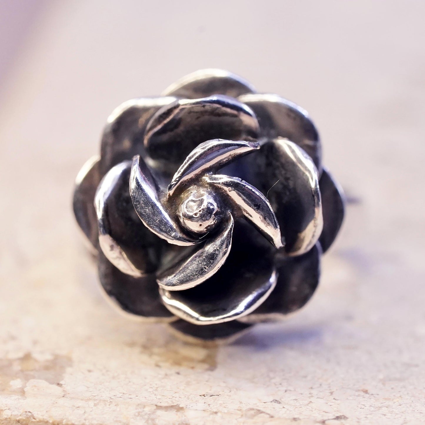 Size 6.25 adjustable, VTG Mexican Sterling silver ring, 925 rose flower band