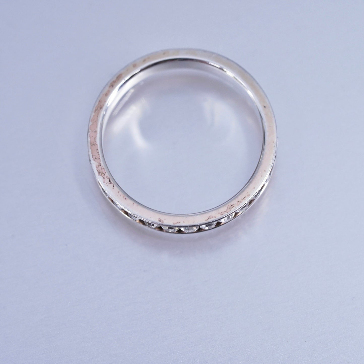 Size 8.25, vintage southwestern Sterling 925 silver wedding ring, Cz band