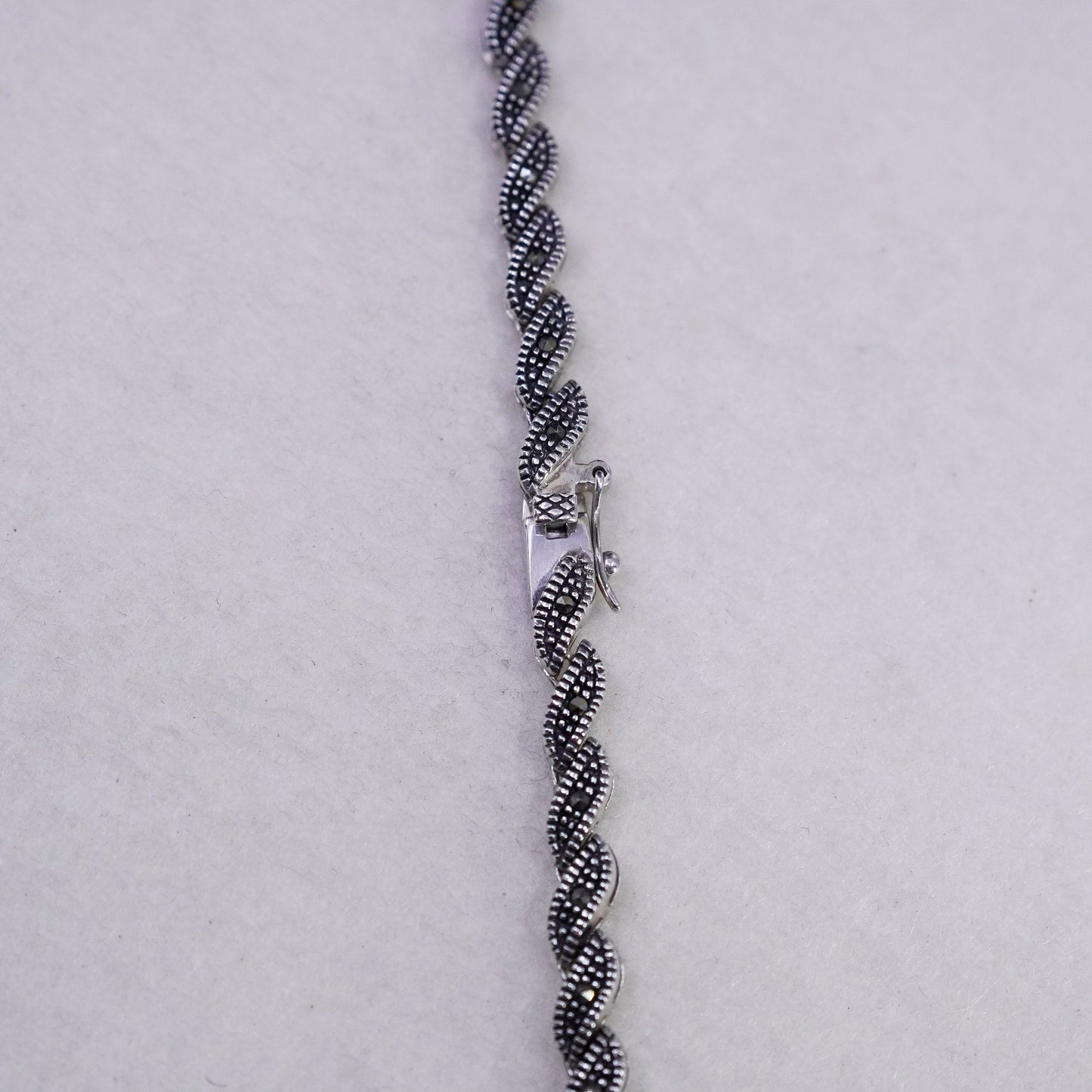 16”, Sterling 925 silver handmade San Marco chain tennis necklace w/ Marcasite