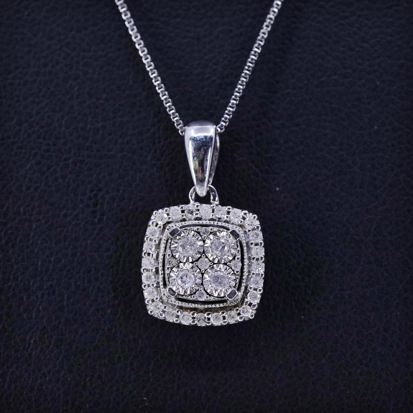 18”, vintage Sterling 925 silver circle necklace with diamond sapphire pendants