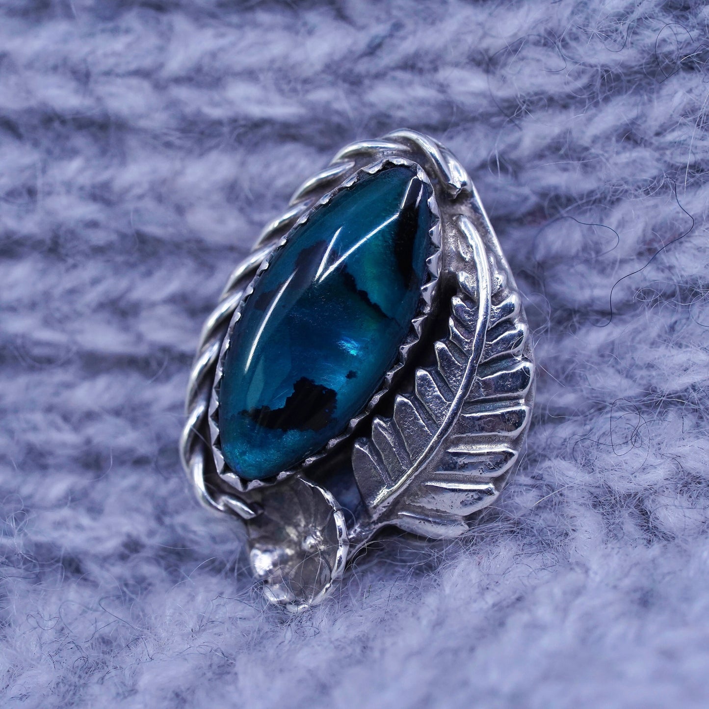 Vintage southwestern Sterling silver handmade abalone pendant with feather
