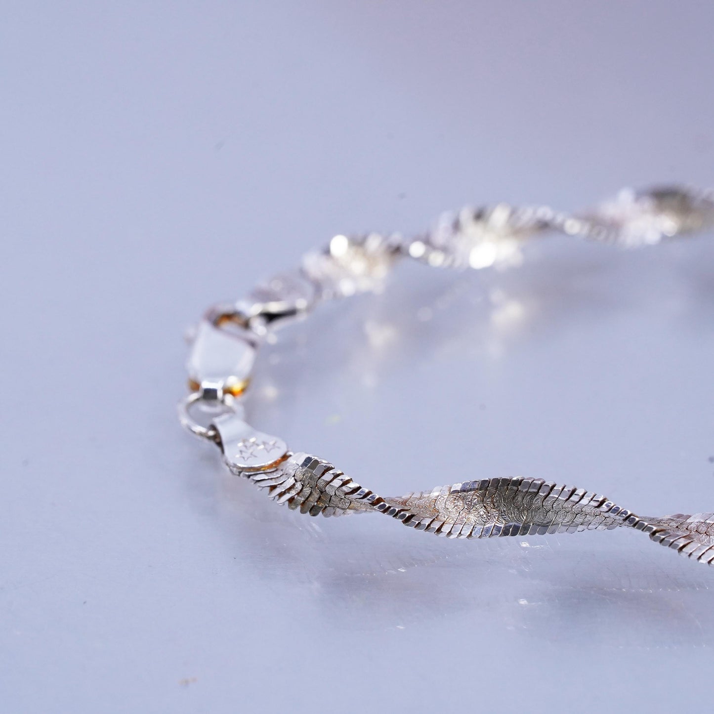 6.75", Italian gold Sterling 925 silver bracelet, twisted herringbone chain