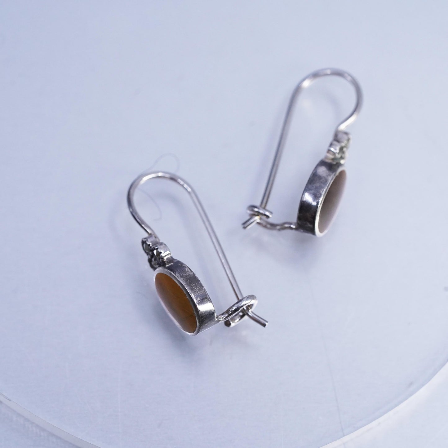 Vintage Sterling Silver Handmade Earrings, 925 Silver with Golden Tiger Eye