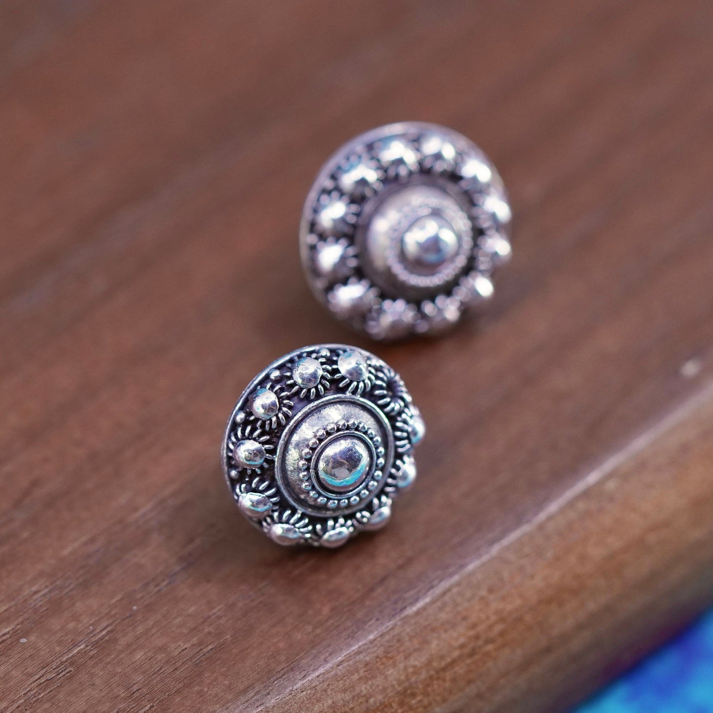 Vintage Sterling silver handmade earrings, 925 Bali studs