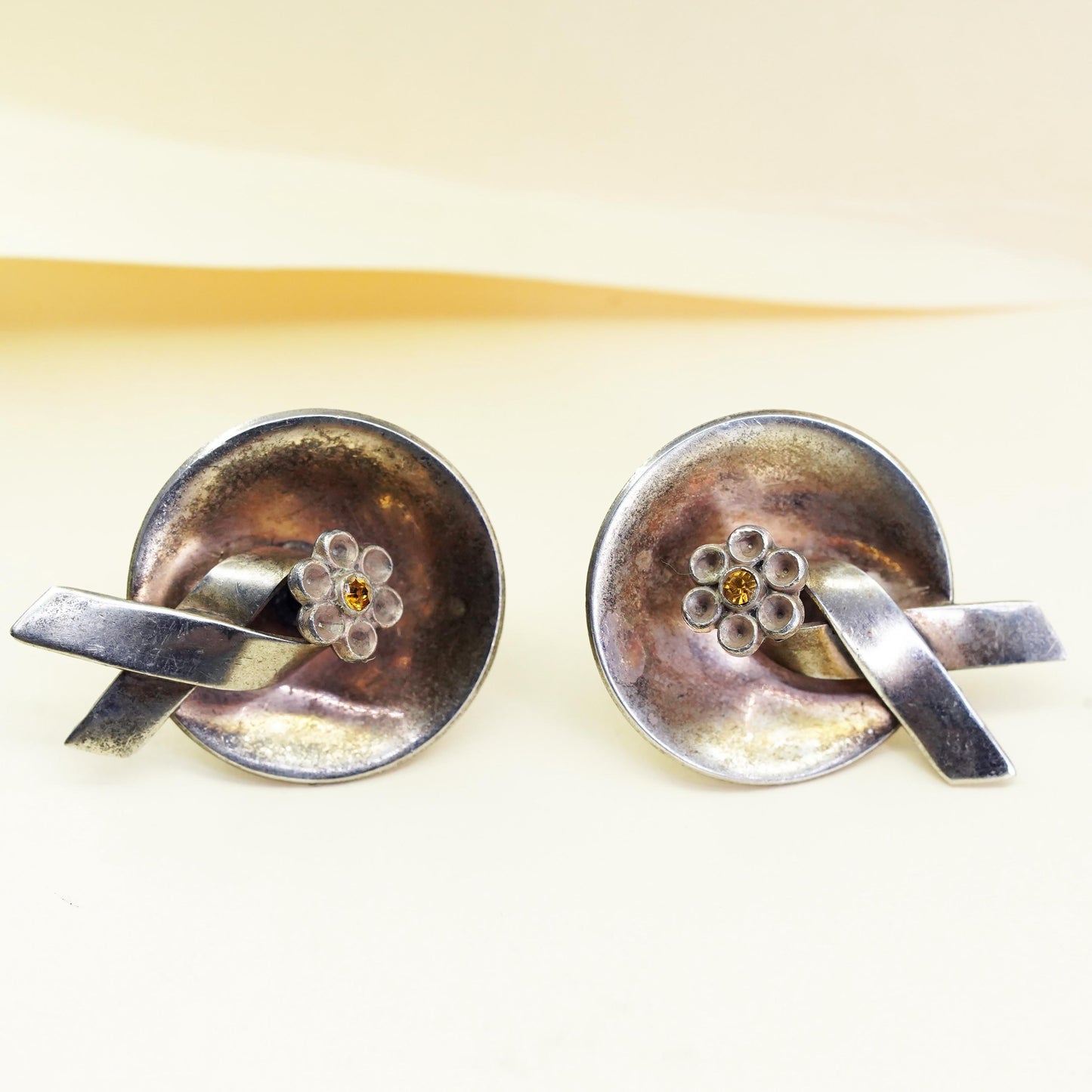 Vintage Sterling silver earrings, 925 screw back breast cancer cure ribbon