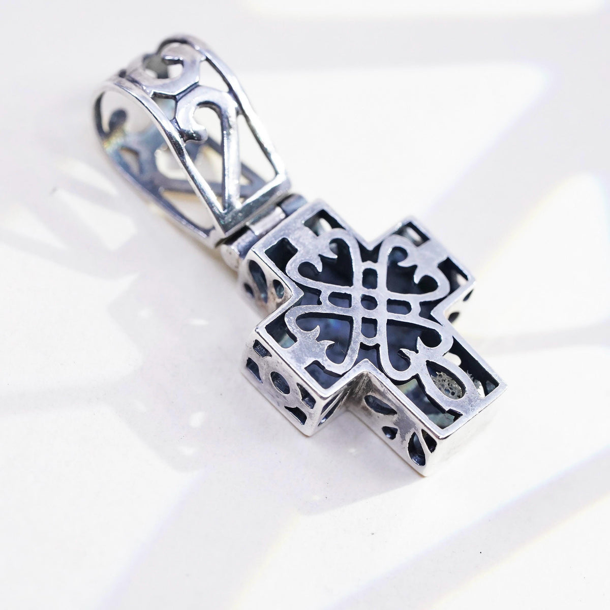 Vintage handmade Sterling silver pendant, 925 filigree cross charm