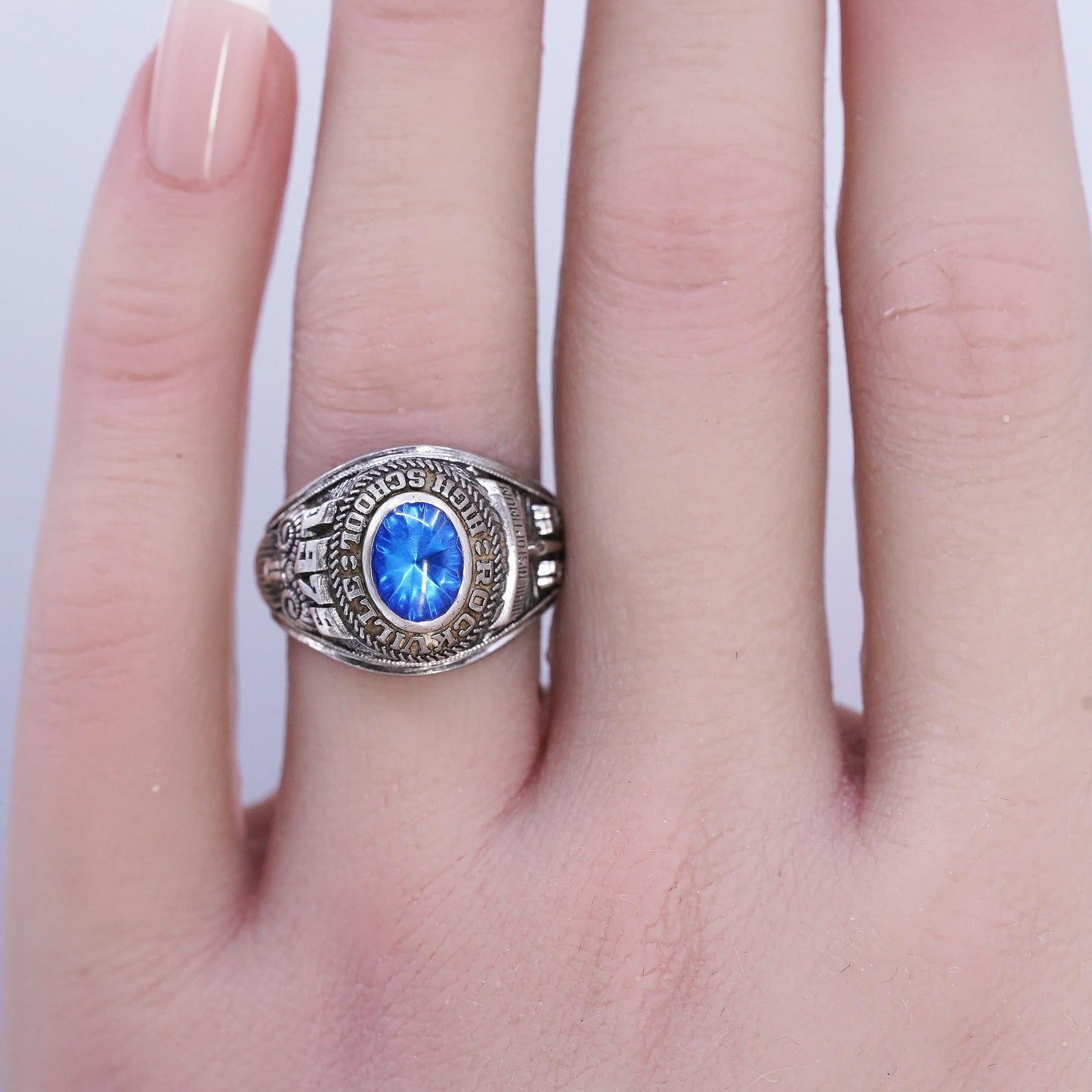 1979 Rockville High School Class Ring, 925 Sterling Silver Sapphire Graduation