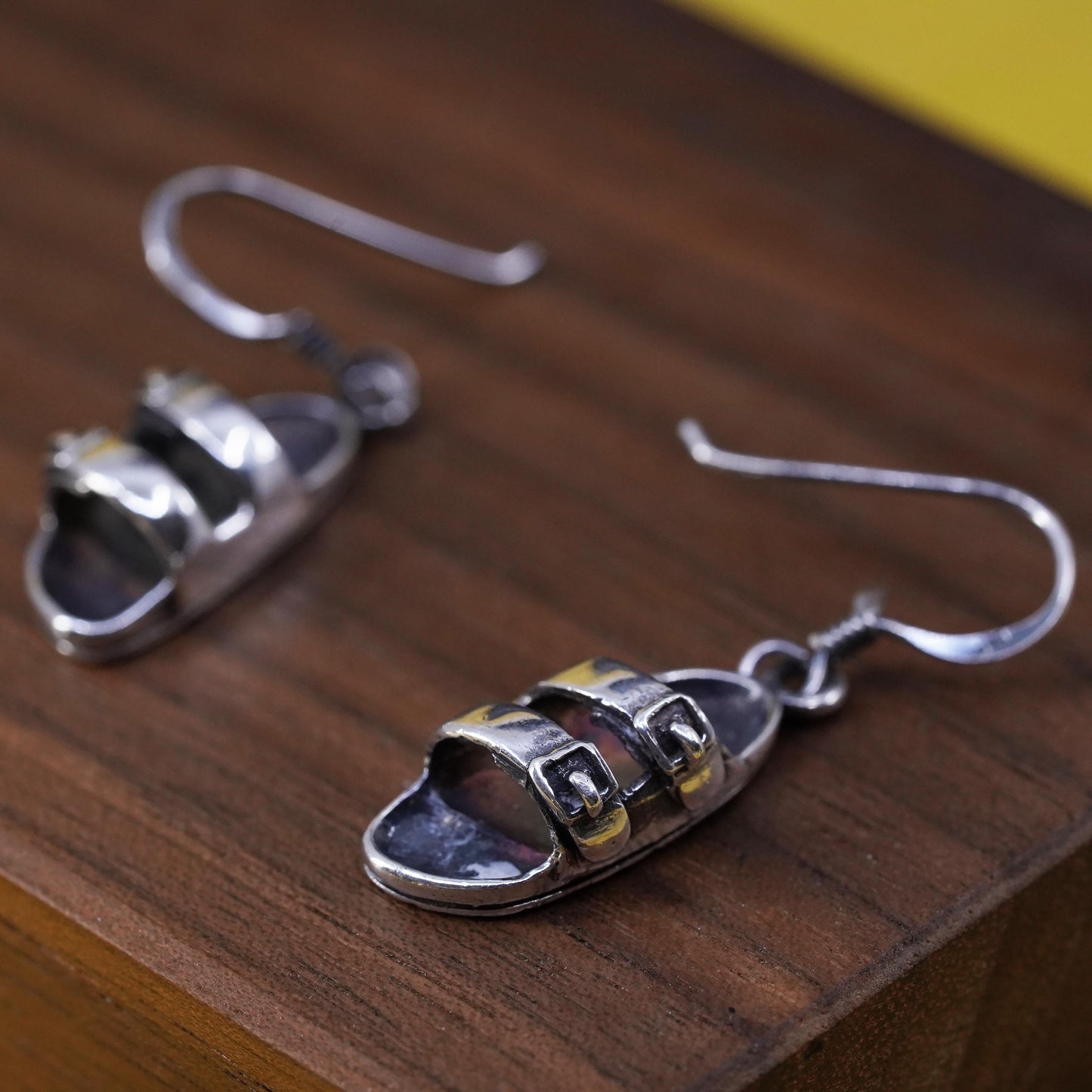 Vintage Sterling silver handmade earrings, 925 sandal shoe drops