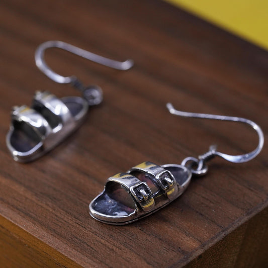 Vintage Sterling silver handmade earrings, 925 sandal shoe drops
