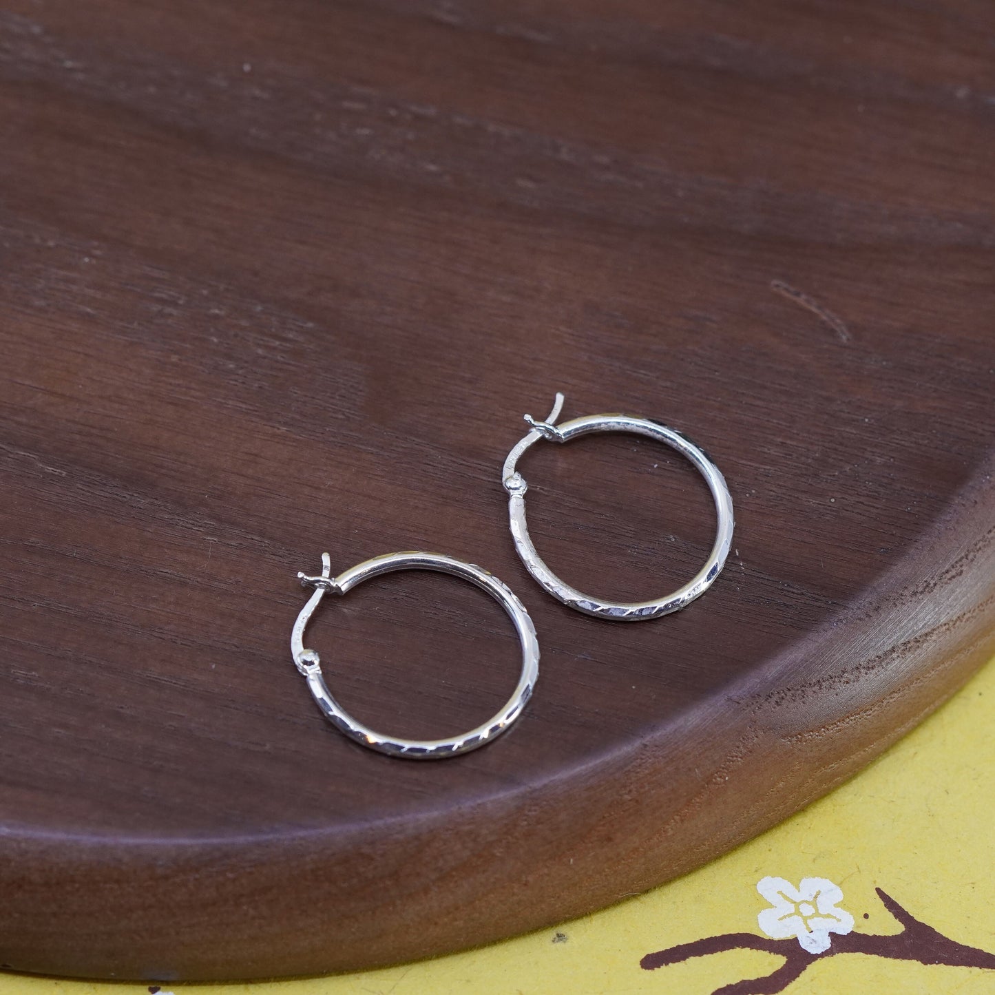 0.75”, Vintage Italy Sterling silver handmade earrings, 925 textured hoops