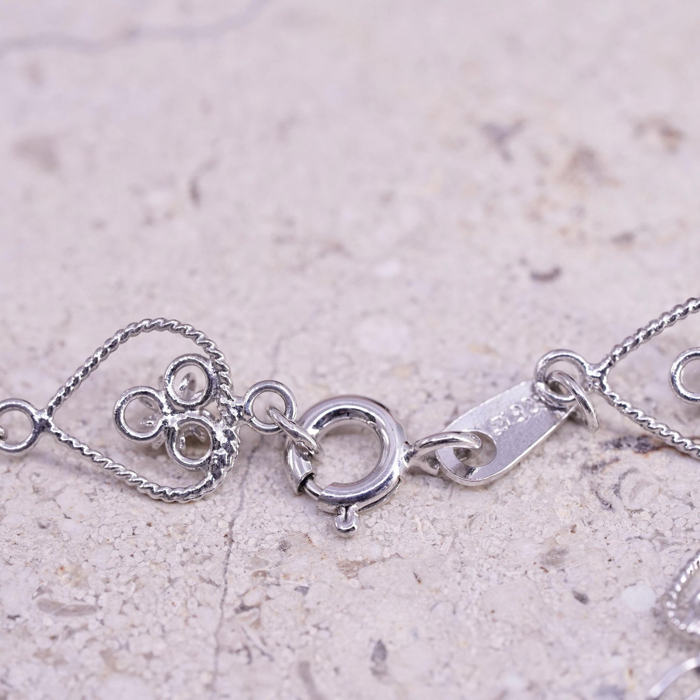 8.25", vintage sterling silver handmade bracelet, 925 filigree heart bracelet