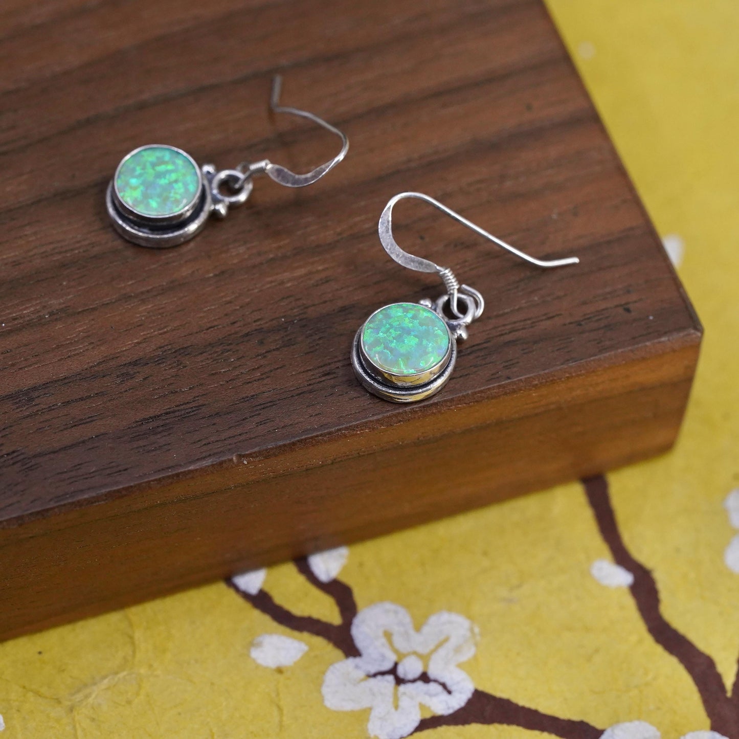 Vintage Sterling 925 silver handmade earrings with circle opal inlay