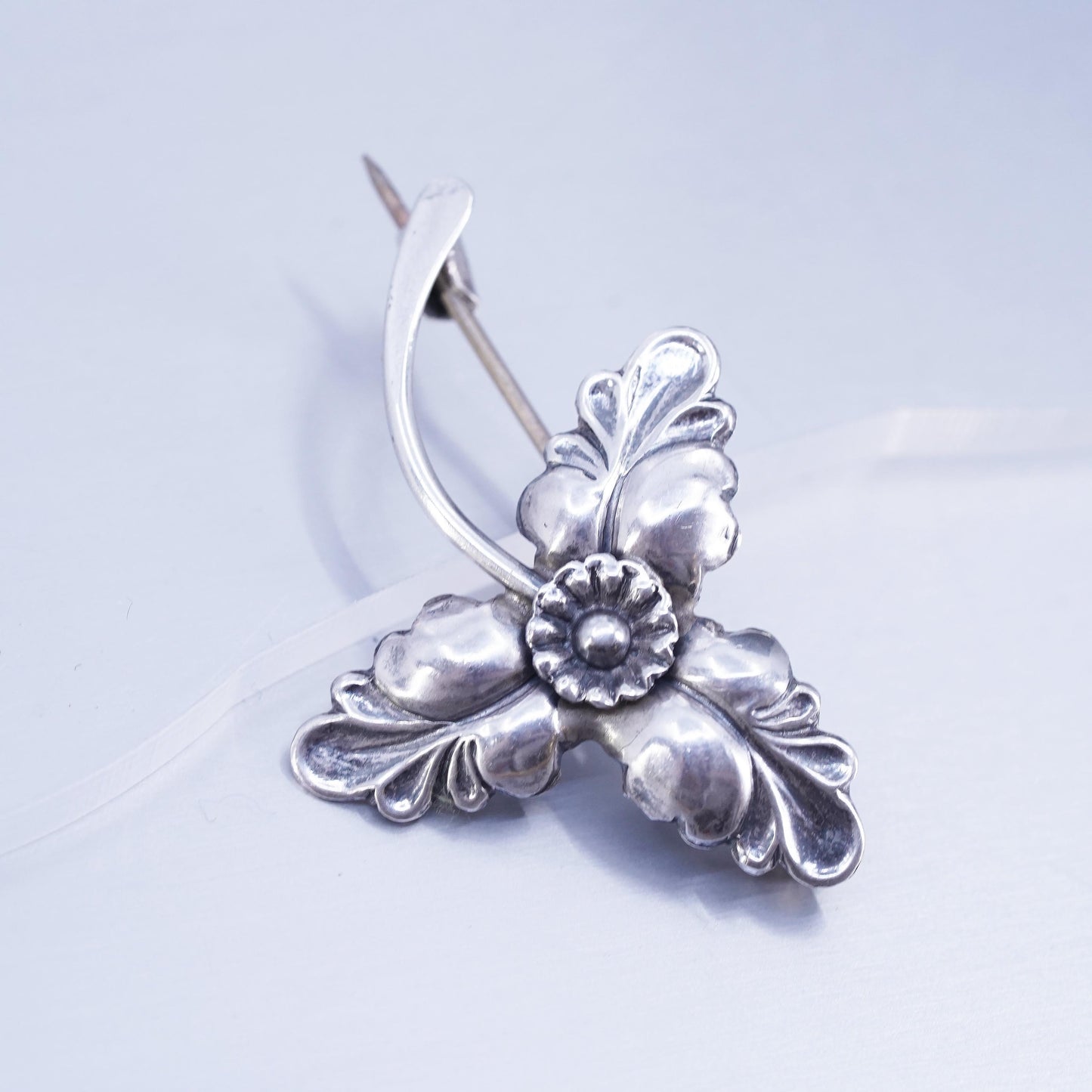 Vintage Mid Century HS Denmark Sterling Hermann Siersbol Silver 925 Leaf Brooch