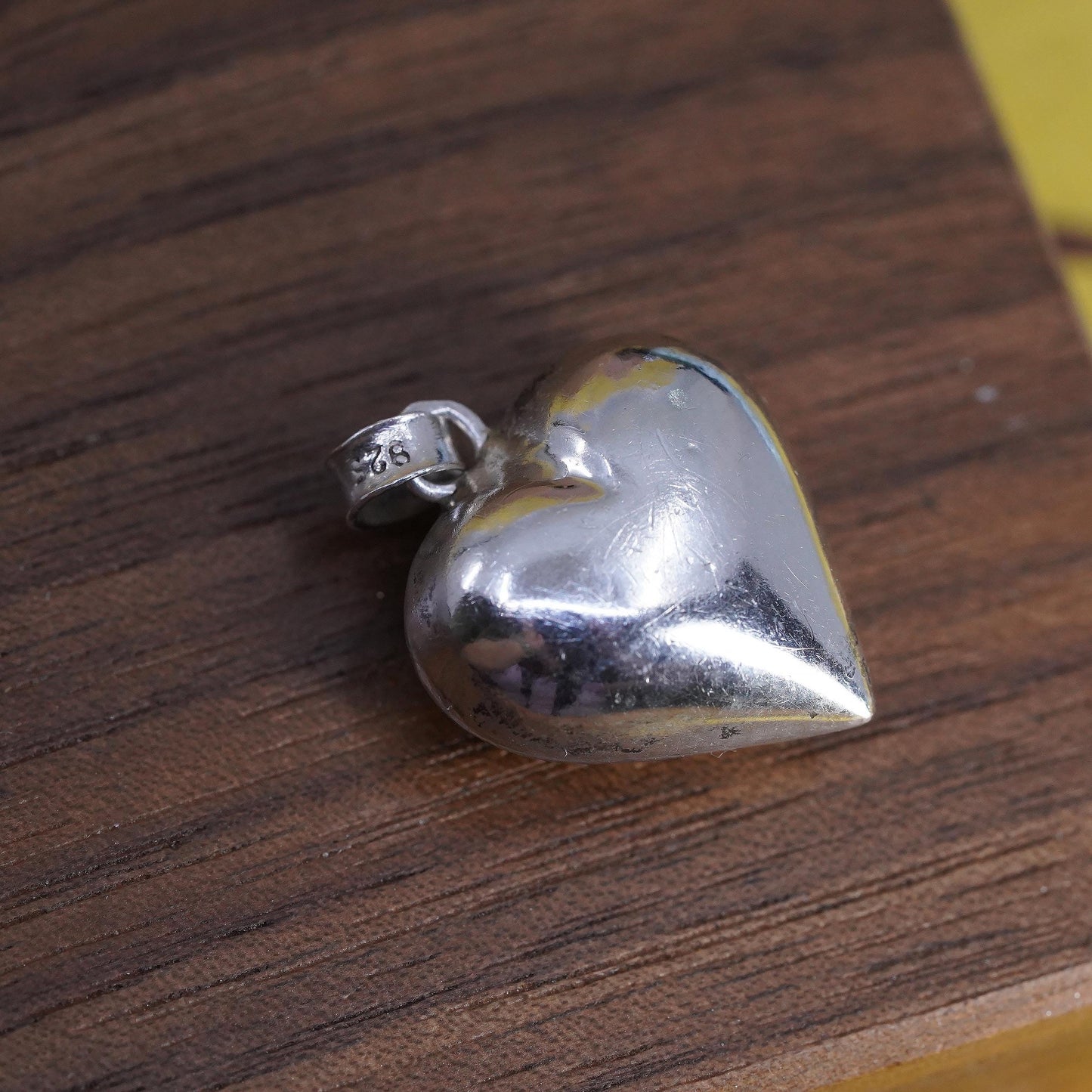 Vintage Sterling silver handmade heart pendant, puffy 925 heart