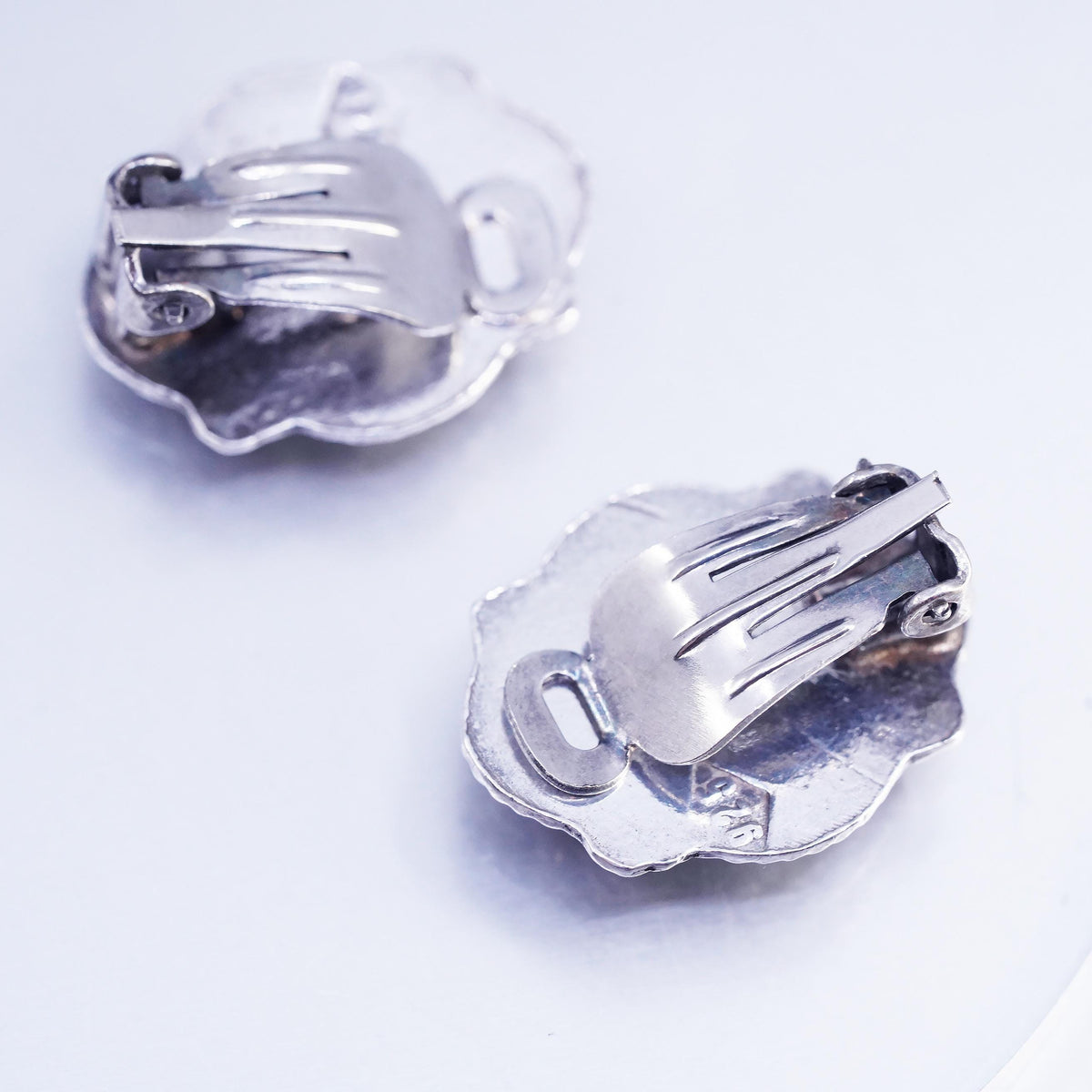 VTG Sterling 925 Silver Ornate Clip On, Floral Scroll Statement Earrings