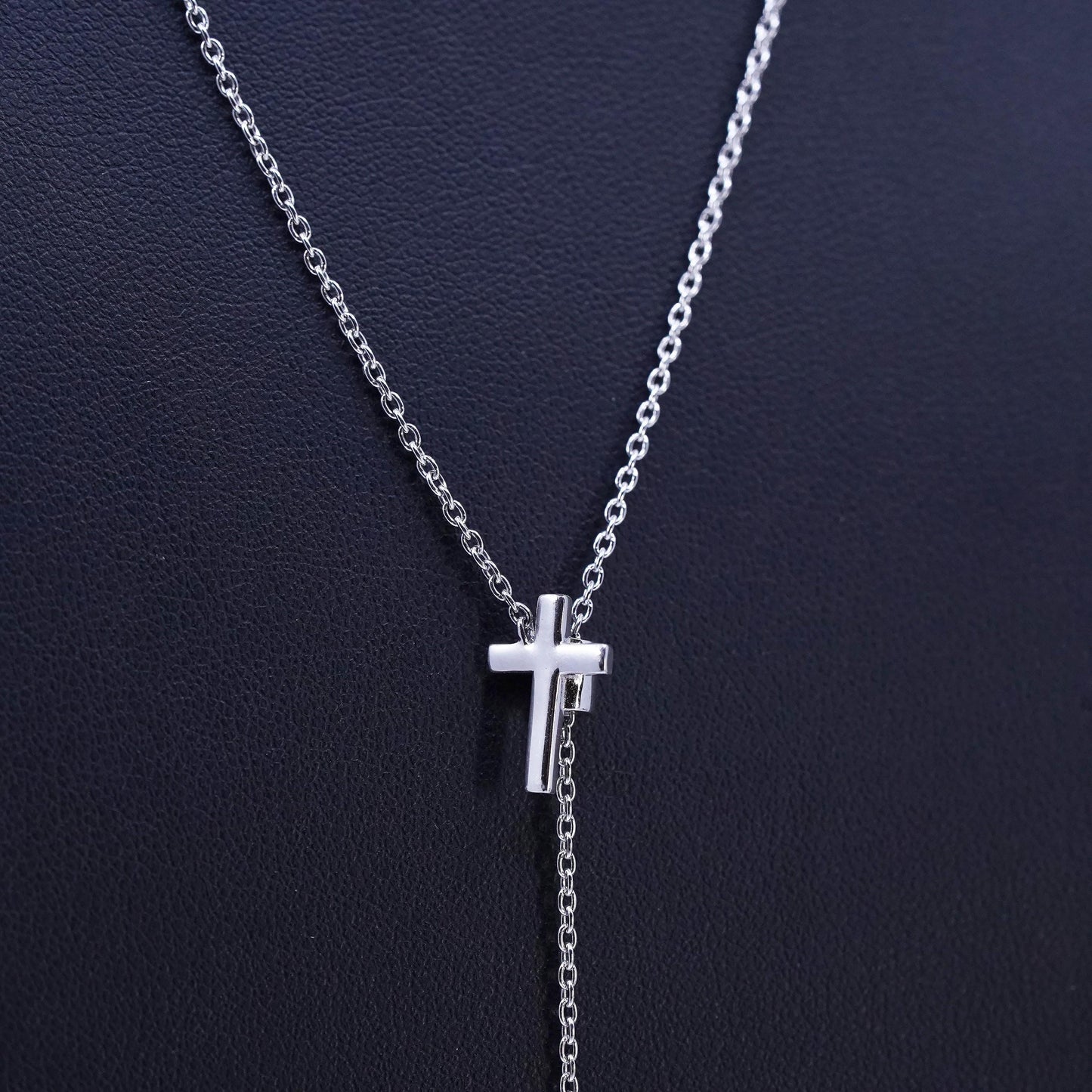 32", vintage Sterling 925 silver handmade extra long circle necklace cross