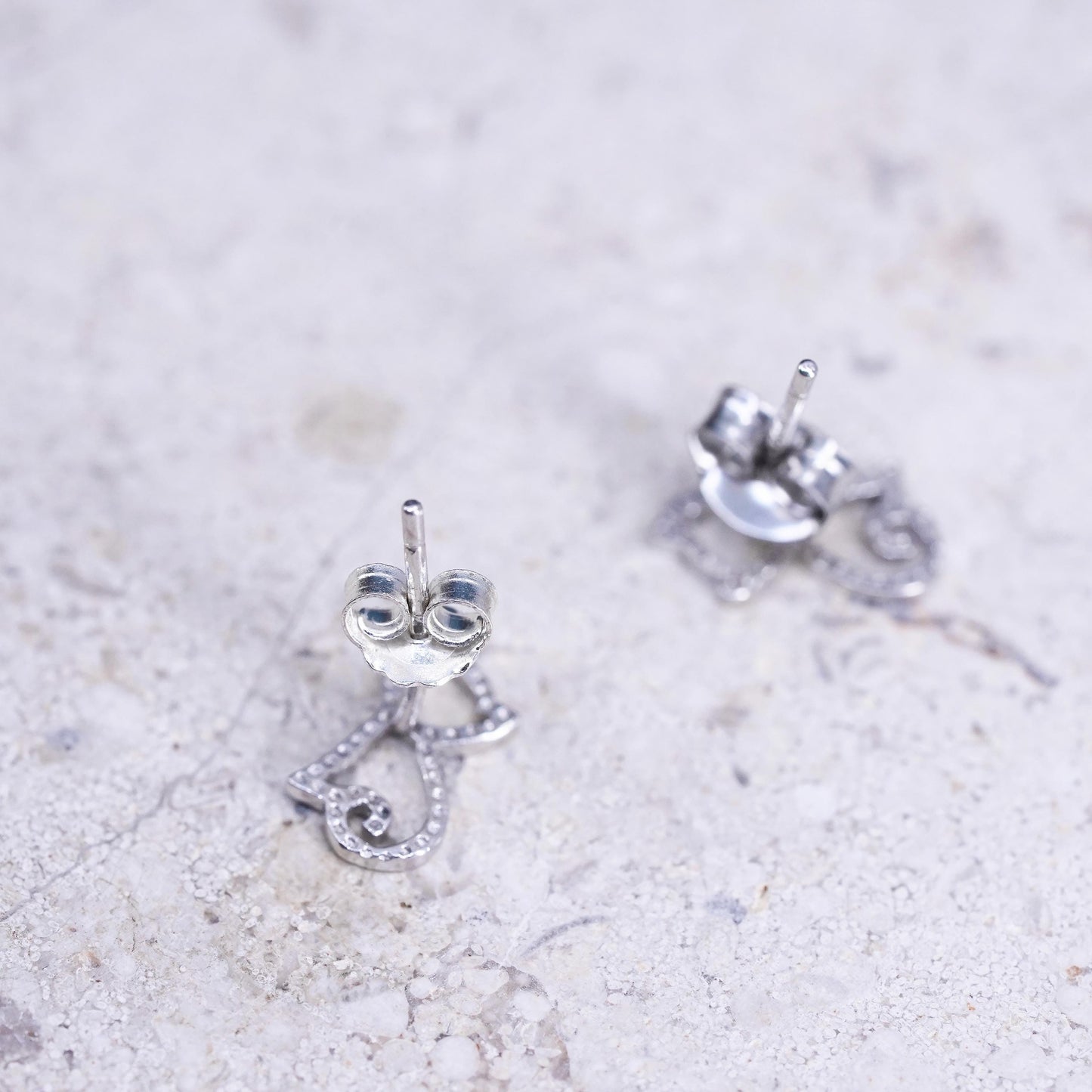 Vintage Sterling silver handmade studs, 925 cat kitty earrings
