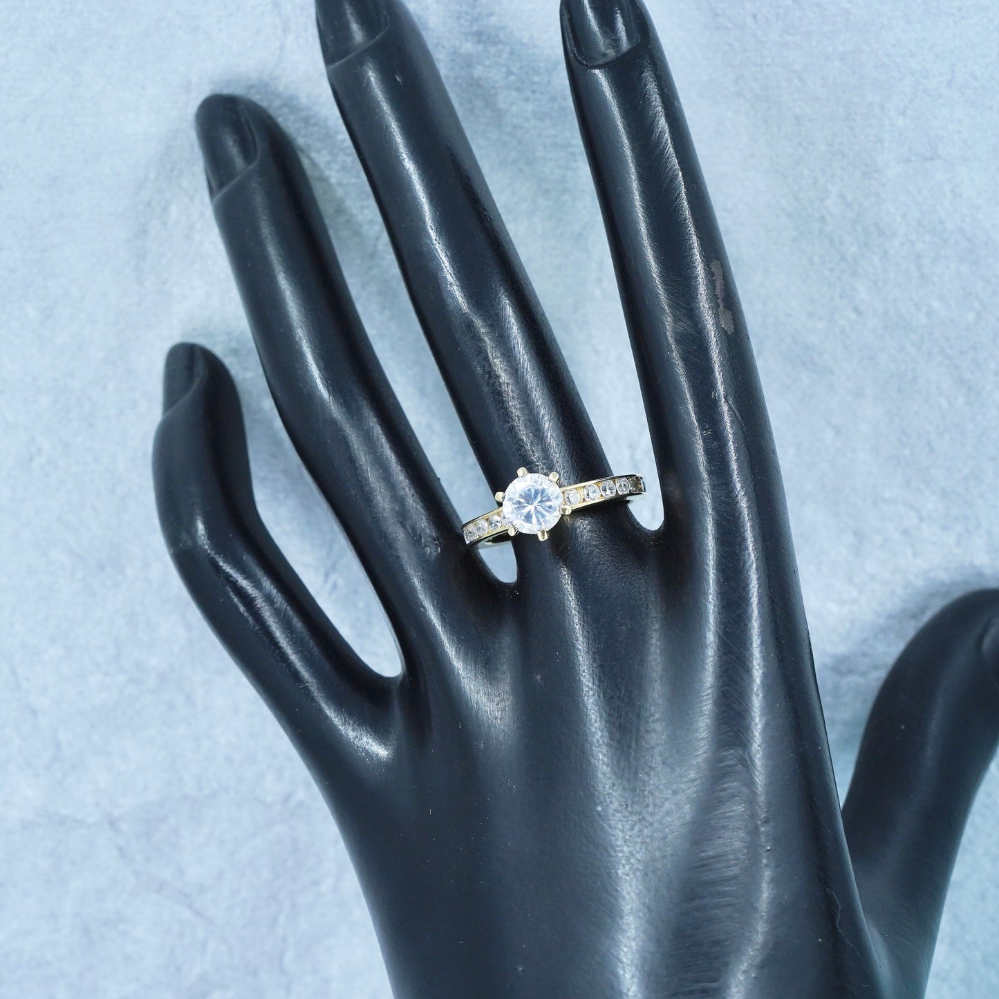 Size 8, vintage vermeil gold over Sterling 925 silver engagement ring with Cz