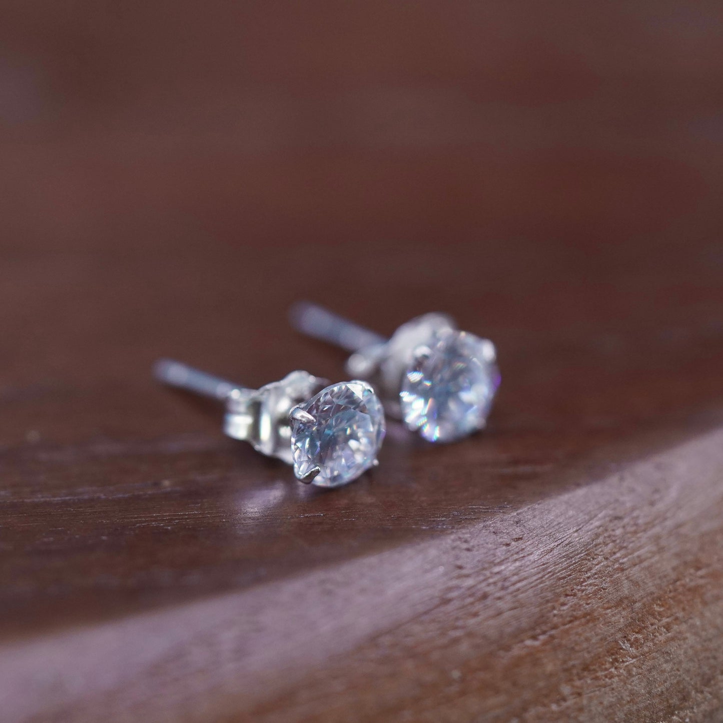 5mm, Sterling silver clear round crystal studs, cz earrings