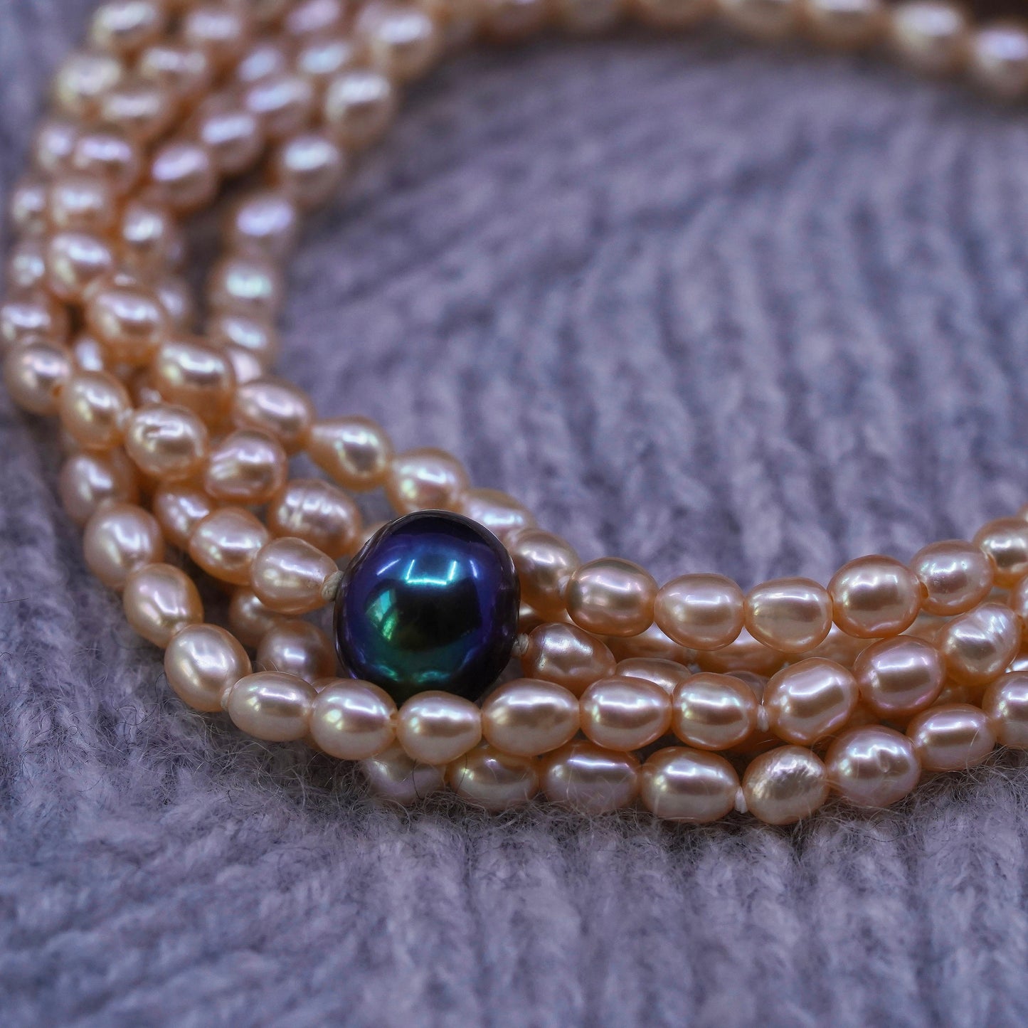 6.75+1", One Pearl Sterling 925 silver multi strands bracelet orange pearl bead