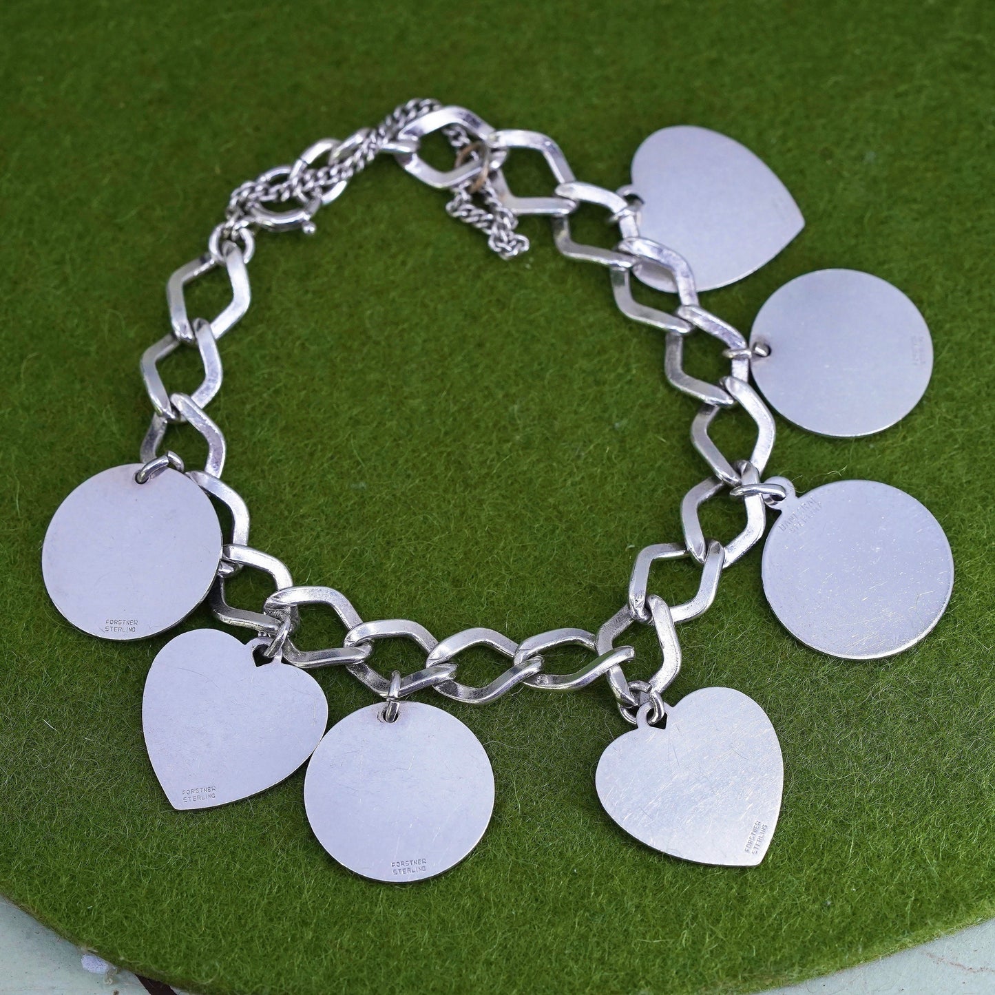 6.75" sterling silver bracelet, 925 curb link chain with charms embossed names