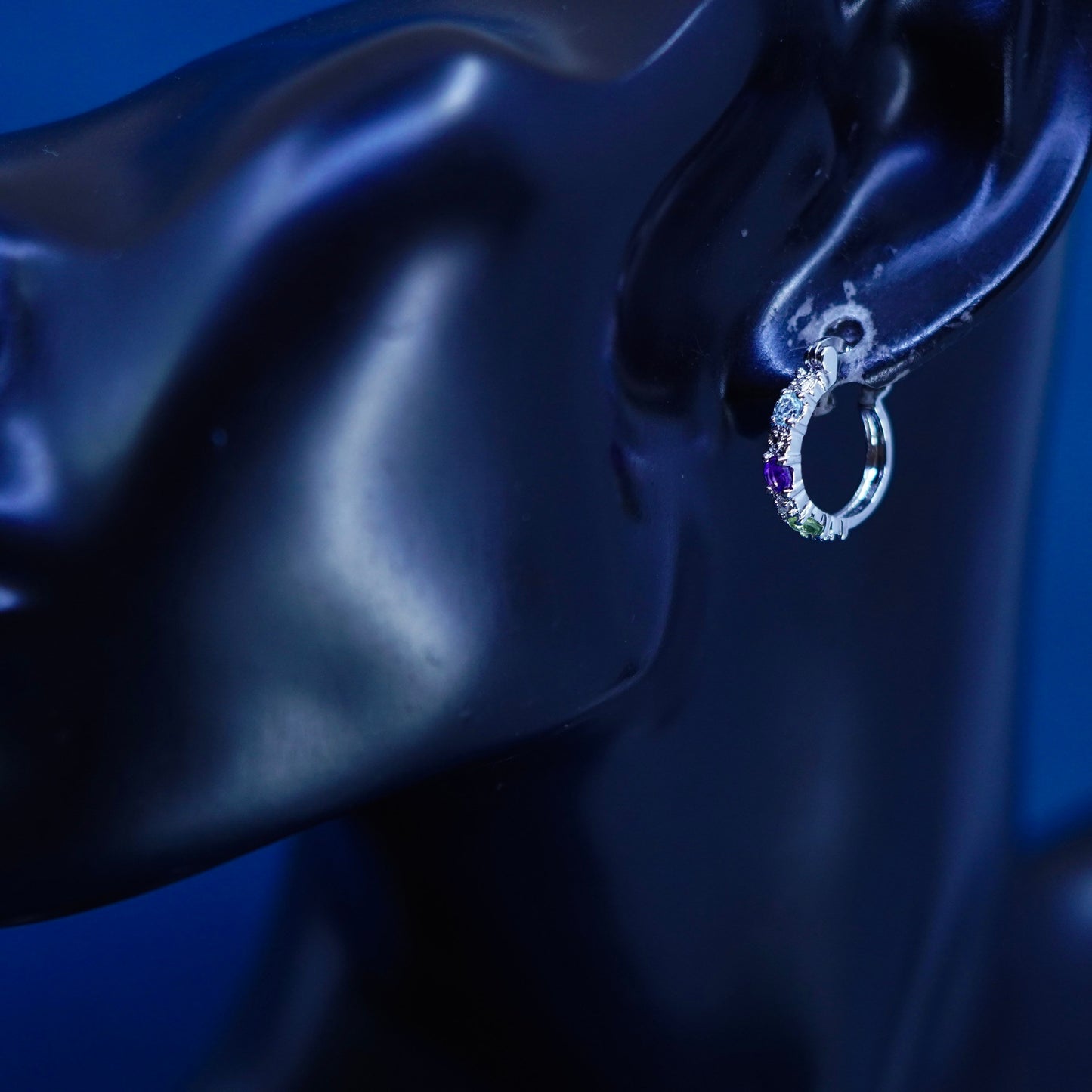 0.5”, Sterling silver hoop earrings, 925 huggie diamond amethyst topaz peridot