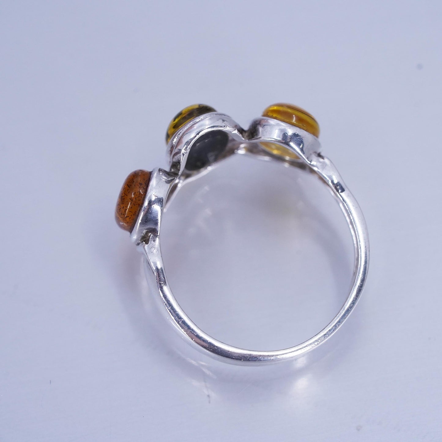 Size 10, vintage Sterling 925 silver handmade ring with Amber