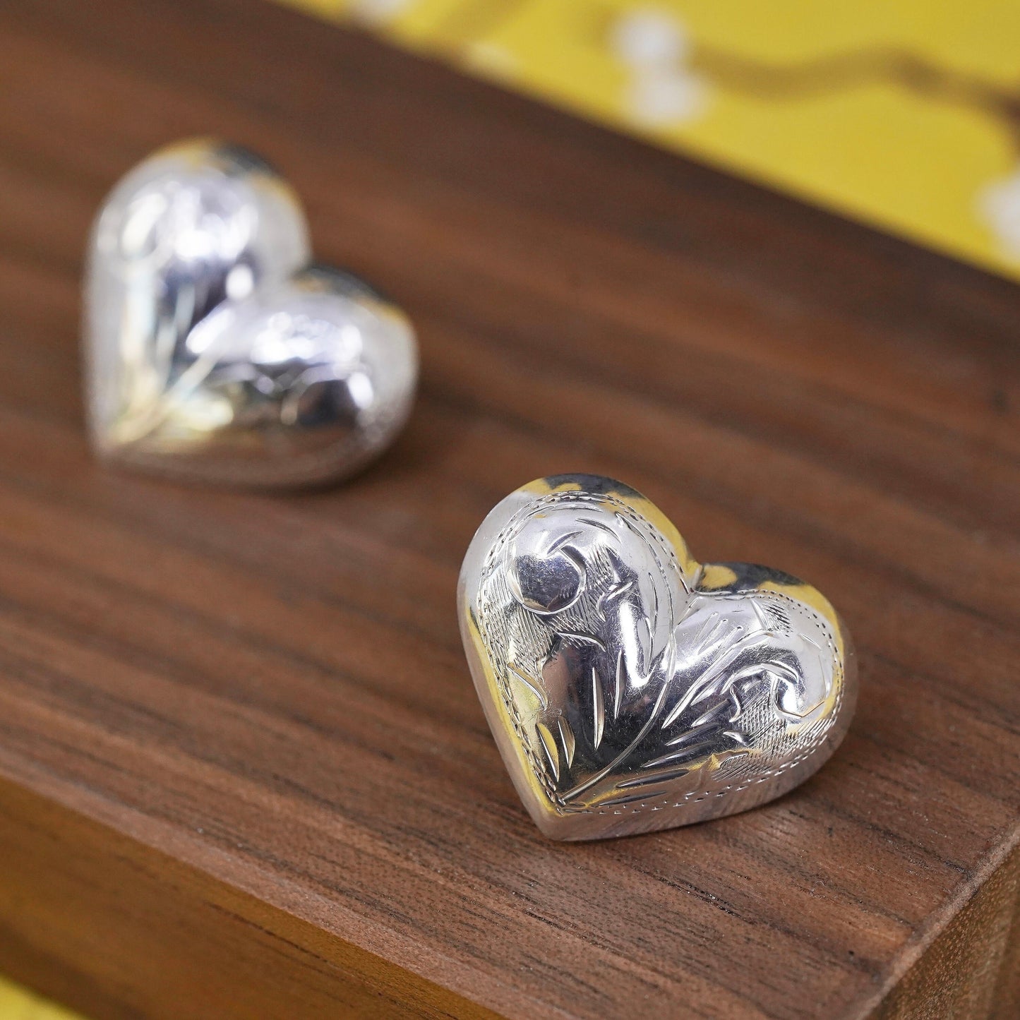 Vintage Sterling silver handmade earrings, textured 925 heart studs