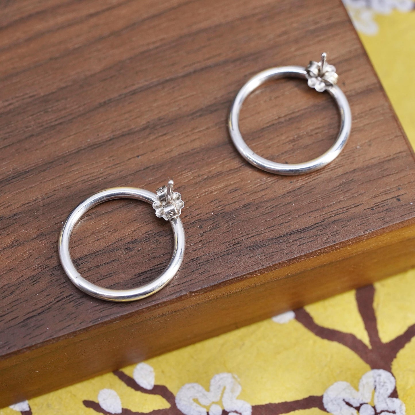 vintage Sterling silver handmade studs, circle earrings