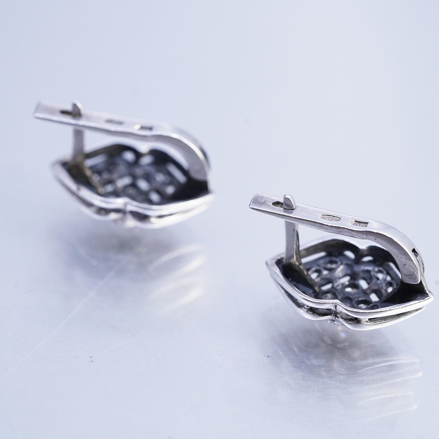 Vintage European Sterling 925 silver filigree earrings, studs with cz