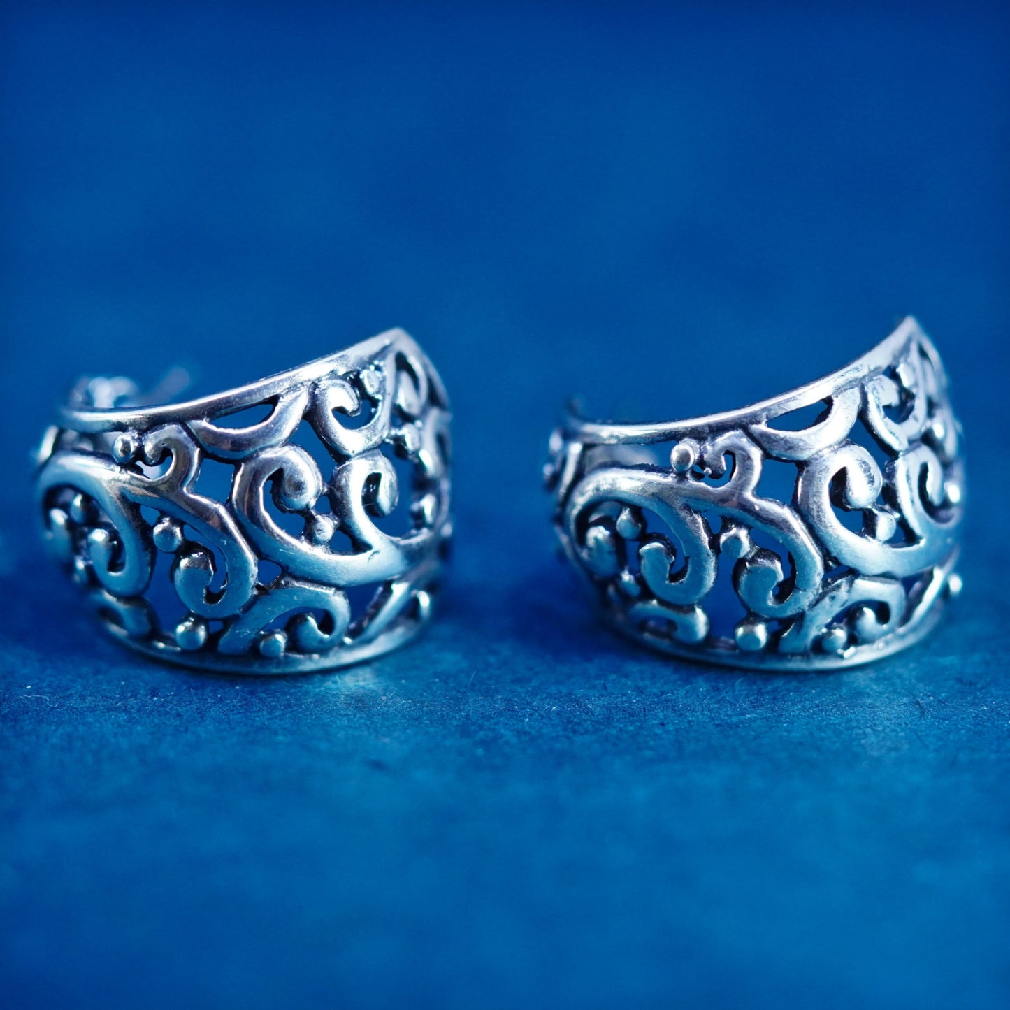 Sterling silver handmade earrings, 925 silver Huggie studs with bali filigree