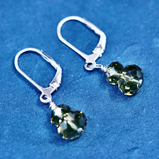 Vintage sterling silver earrings, 925 silver with crystal dangles