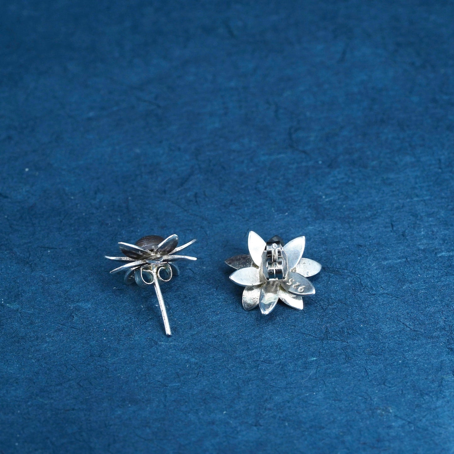 Vintage Sterling silver handmade earrings, 925 silver flower studs with abalone