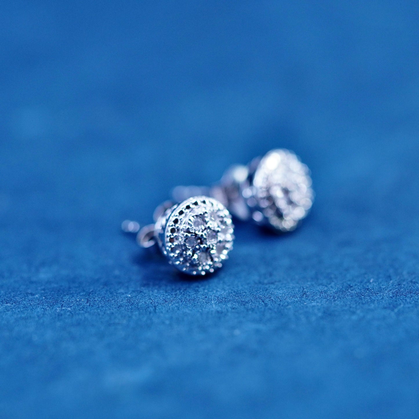 Vintage sterling silver handmade earrings, 925 studs with cluster diamond inlay