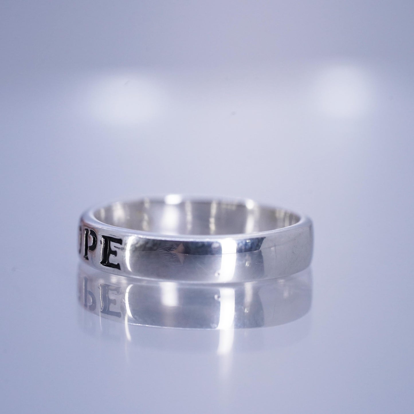 Size 4, vintage southwestern Sterling 925 silver ring, stackable band “ hope”