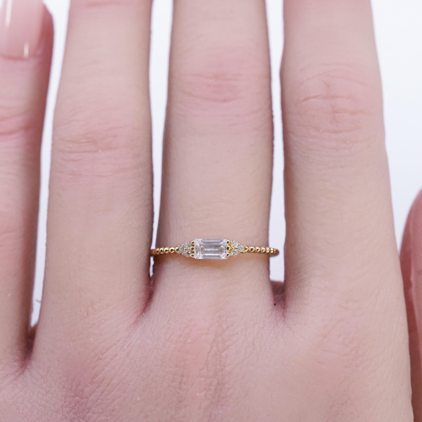 Size 8.25, vtg gold plated Sterling 925 silver stackable ring, cluster Cz band