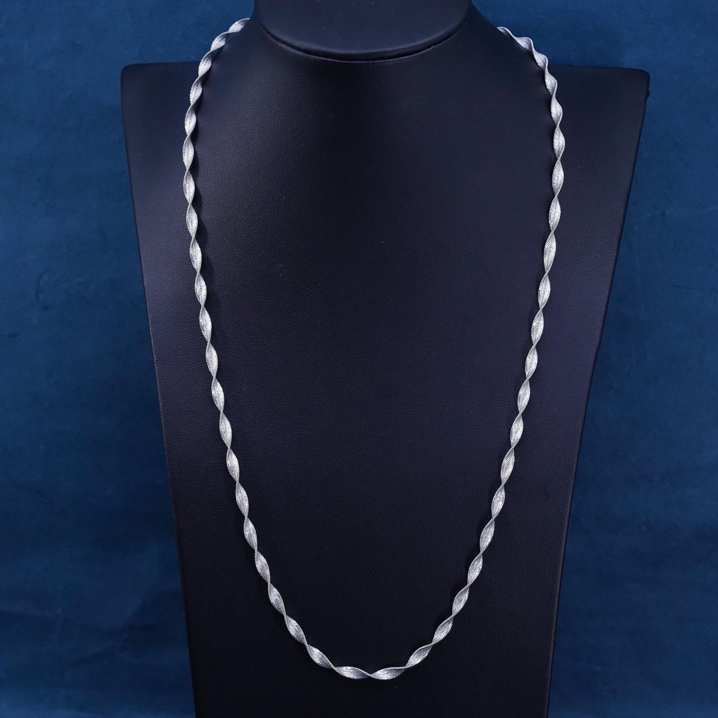 24", vintage Sterling silver handmade chain, 925 twisted herringbone necklace