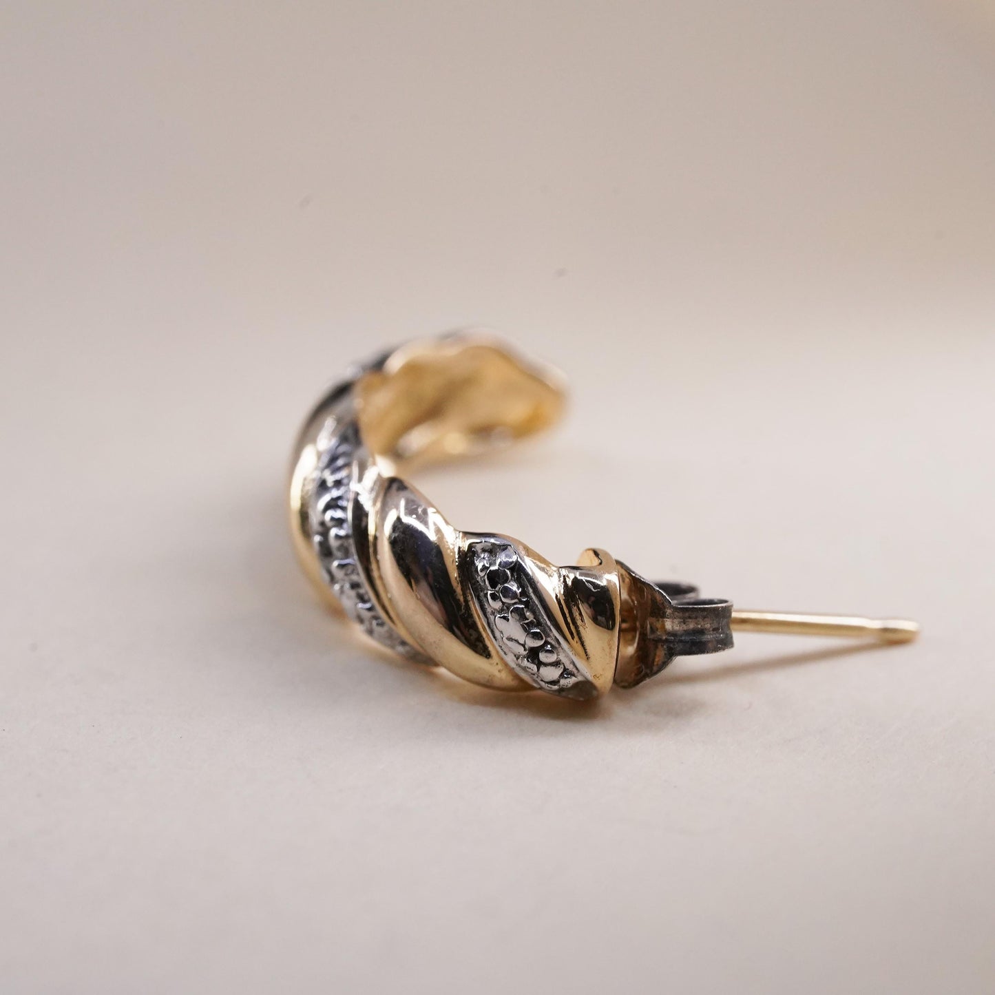 0.5", Vintage vermeil gold over sterling silver single earring, stud diamond