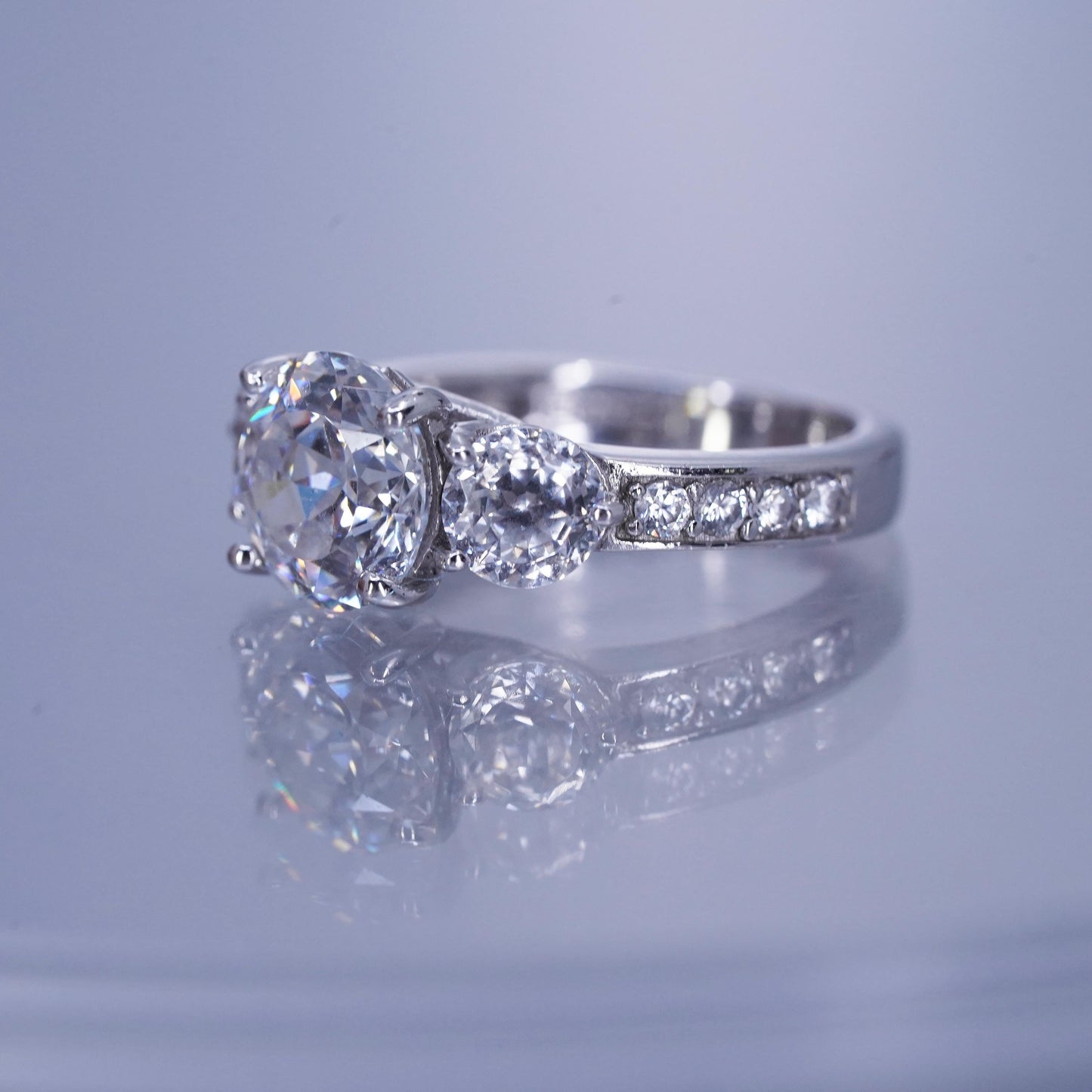 Size 4, vintage Sterling 925 silver statement engagement ring with cluster Cz
