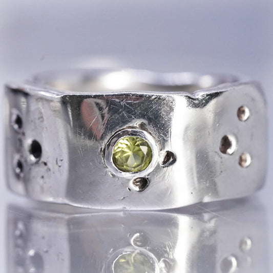 size 10.5, Vintage Sterling Silver Handmade Ring, 925 statement Band w/ peridot