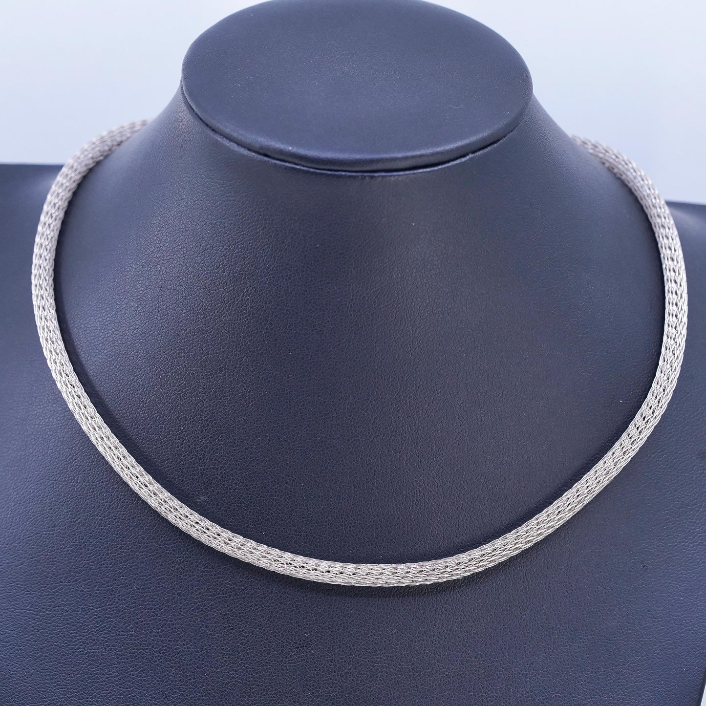 18” 4mm, vintage Sterling 925 silver handmade bold mesh chain necklace