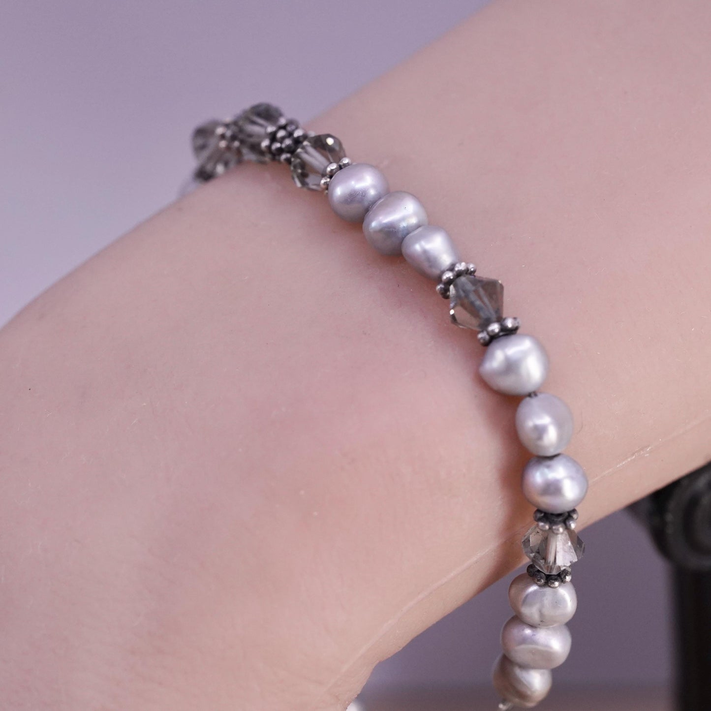 7+1”, Sterling silver bracelet, solid 925 silver clasp freshwater pearl beads